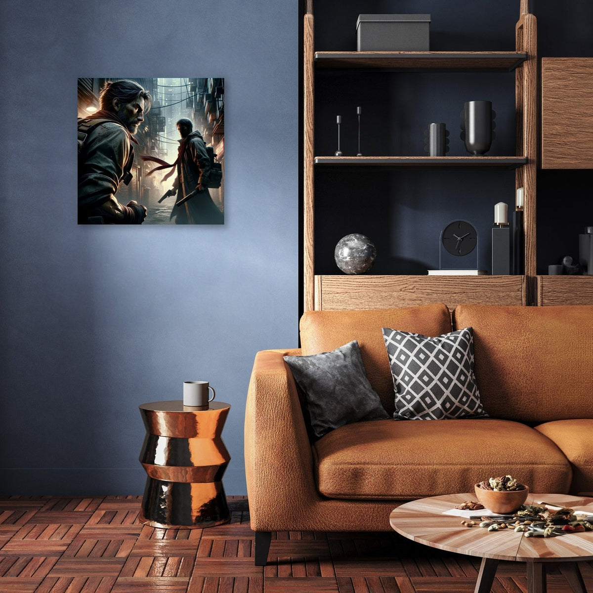 Stylish wall art canvas featuring a dramatic urban scene, perfect for modern interiors