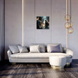 Stylish living room featuring Wall Art Canvas depicting a dramatic scene on the wall above a modern sofa