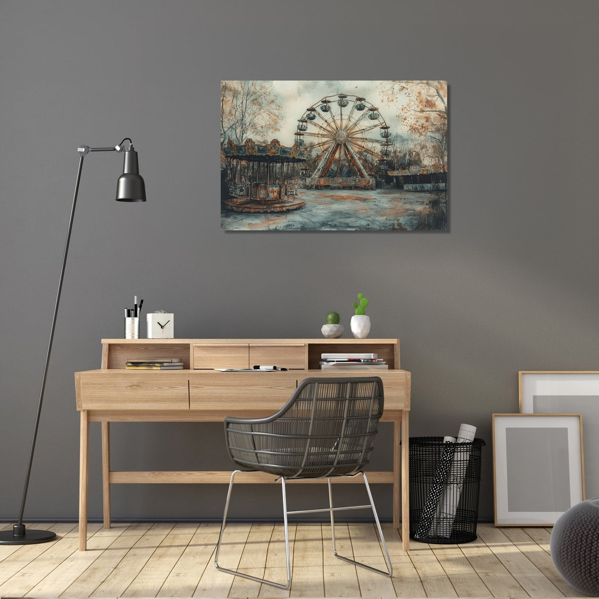 Beautiful Wall Art Canvas featuring a vintage ferris wheel in a serene park setting