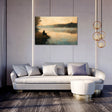 Tranquil Wall Art Canvas depicting a fisherman by a misty lake, perfect for modern home decor