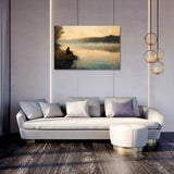 Tranquil Wall Art Canvas depicting a fisherman by a misty lake, perfect for modern home decor