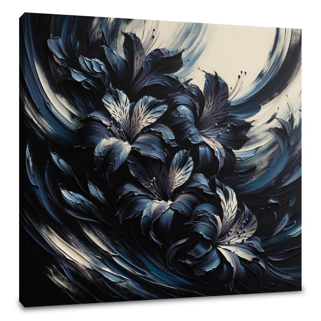 Elegant Wall Art Canvas featuring dark floral design with swirling brush strokes for home decor