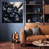 Elegant Wall Art Canvas featuring abstract floral design in dark blue tones for modern home decor