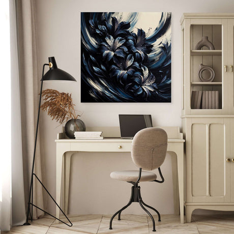 Abstract floral design Wall Art Canvas in a stylish home office setting