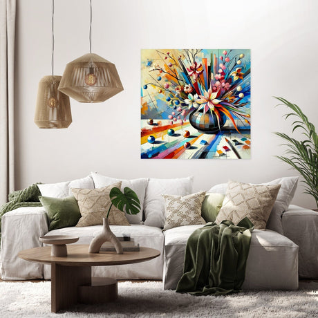 Bright and vibrant Wall Art Canvas featuring a floral arrangement in a vase, perfect for modern home decor