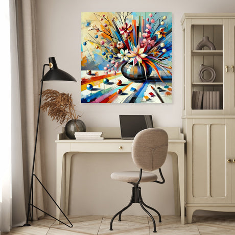 Colourful floral wall art canvas in a modern setting, adding vibrant decor to any room