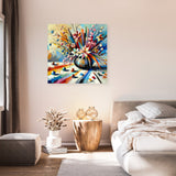 Vibrant Wall Art Canvas featuring a colourful vase of flowers, enhancing modern bedroom decor