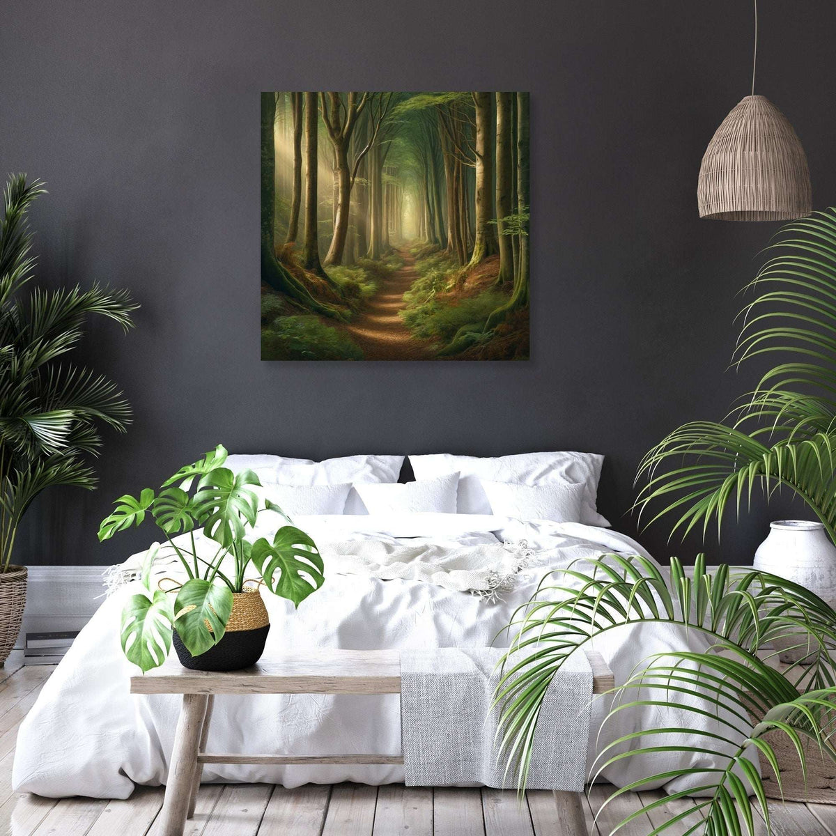 Serene Wall Art Canvas featuring a tranquil forest pathway, ideal for enhancing bedroom decor