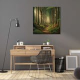 Lush Forest Wall Art Canvas depicting a serene pathway through tall trees for a tranquil home atmosphere