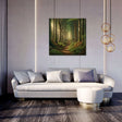 Beautiful Wall Art Canvas depicting a serene forest pathway with lush greenery in a modern living room