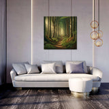 Beautiful Wall Art Canvas depicting a serene forest pathway with lush greenery in a modern living room