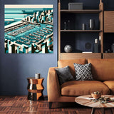 Stylish wall art canvas featuring a marina scene, perfect for modern home decor