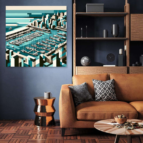 Stylish wall art canvas featuring a marina scene, perfect for modern home decor