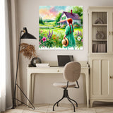 Colourful Wall Art Canvas featuring a serene countryside scene with a girl in a green dress
