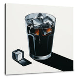 Contemporary Wall Art Canvas featuring a glass of dark drink with ice cubes on a minimalist background