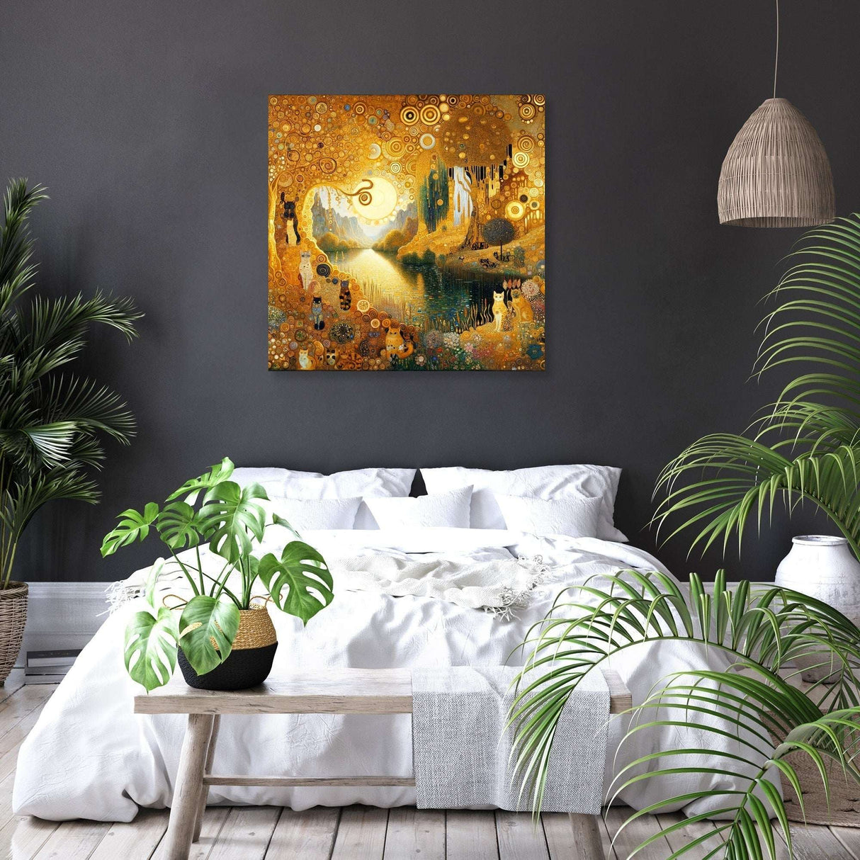 Vibrant Wall Art Canvas featuring a golden landscape, perfect for modern bedroom decor
