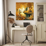 Beautiful Wall Art Canvas featuring a serene landscape in warm tones displayed in a chic home office