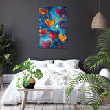 Colourful abstract Wall Art Canvas featuring swirling hearts, perfect for vibrant home decor