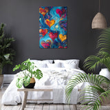 Colourful abstract Wall Art Canvas featuring swirling hearts, perfect for vibrant home decor