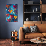 Vibrant Wall Art Canvas featuring colourful hearts, perfect for modern living room decor