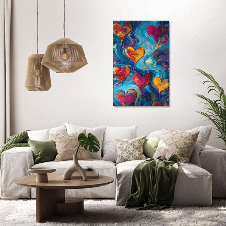 Colourful abstract Wall Art Canvas featuring swirling hearts for modern home decor