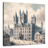 Elegant Wall Art Canvas depicting a grand castle with spires and ornamental architecture