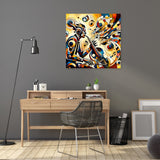 Vibrant wall art canvas featuring abstract musical theme in a stylish office space