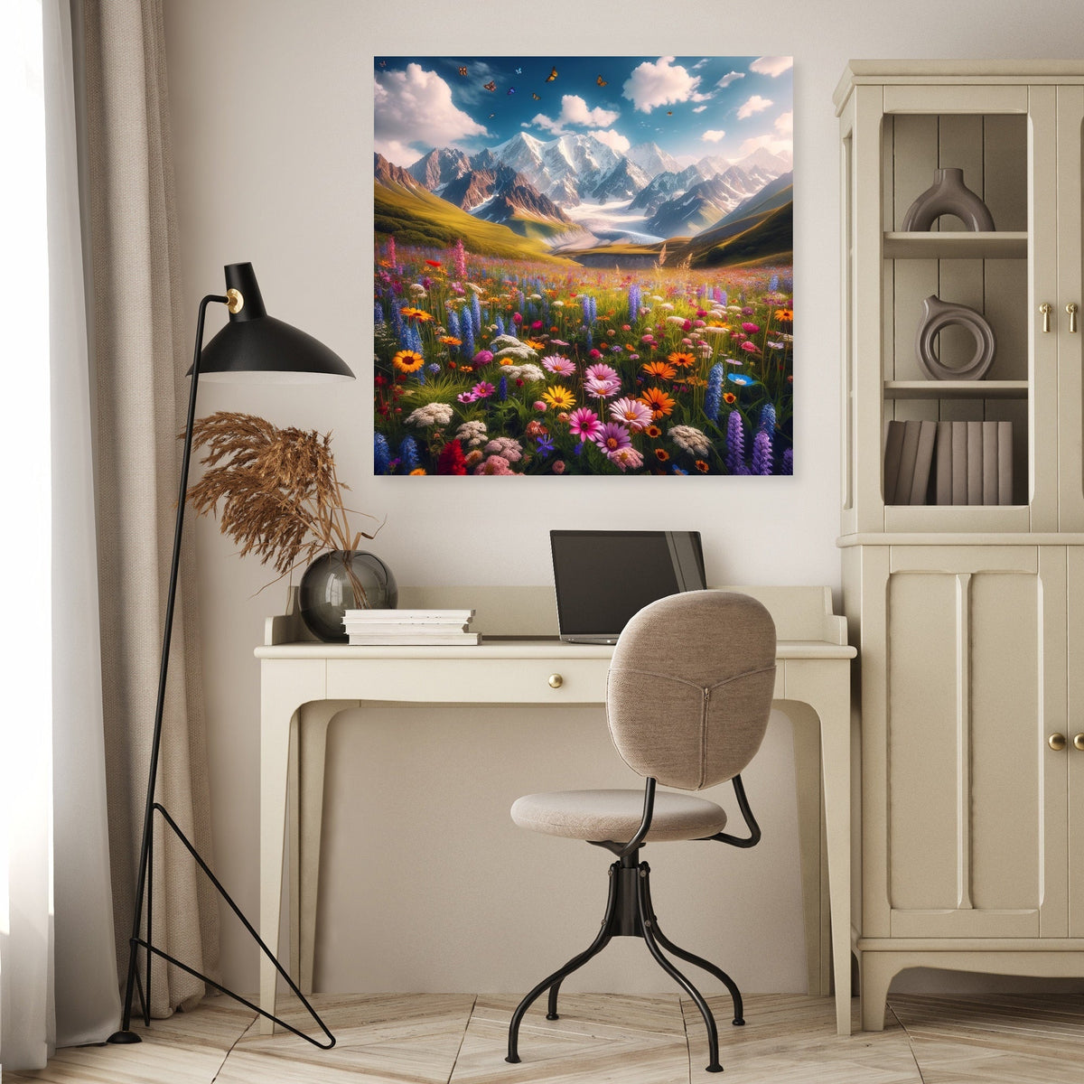 Stunning Wall Art Canvas featuring a vibrant mountain landscape with colourful flowers