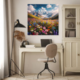 Stunning Wall Art Canvas featuring a vibrant mountain landscape with colourful flowers