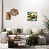 Vibrant Wall Art Canvas featuring a serene nature scene above a modern sofa in a stylish living room