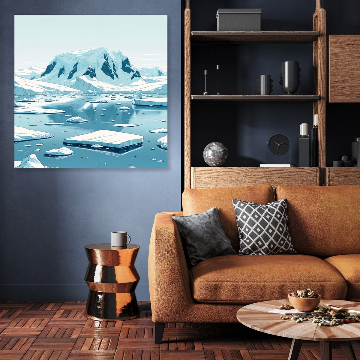 Beautiful Wall Art Canvas featuring an icy landscape with mountains and water, perfect for modern home decor