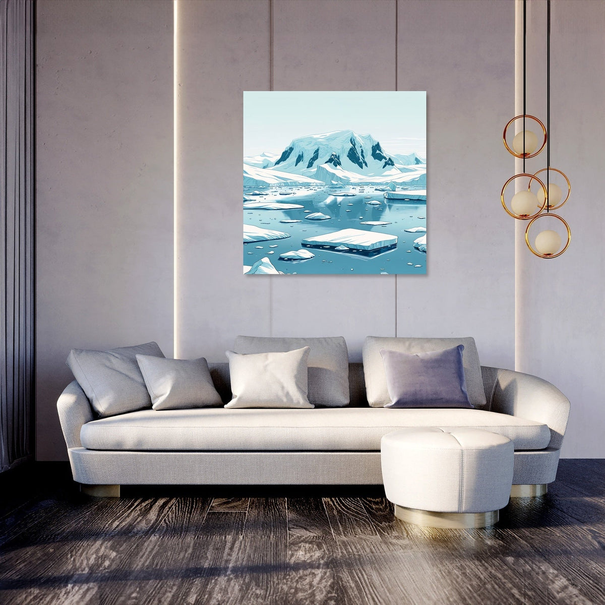HOME ART HAVEN Wall Art Canvas featuring a serene icy landscape with mountains and icebergs