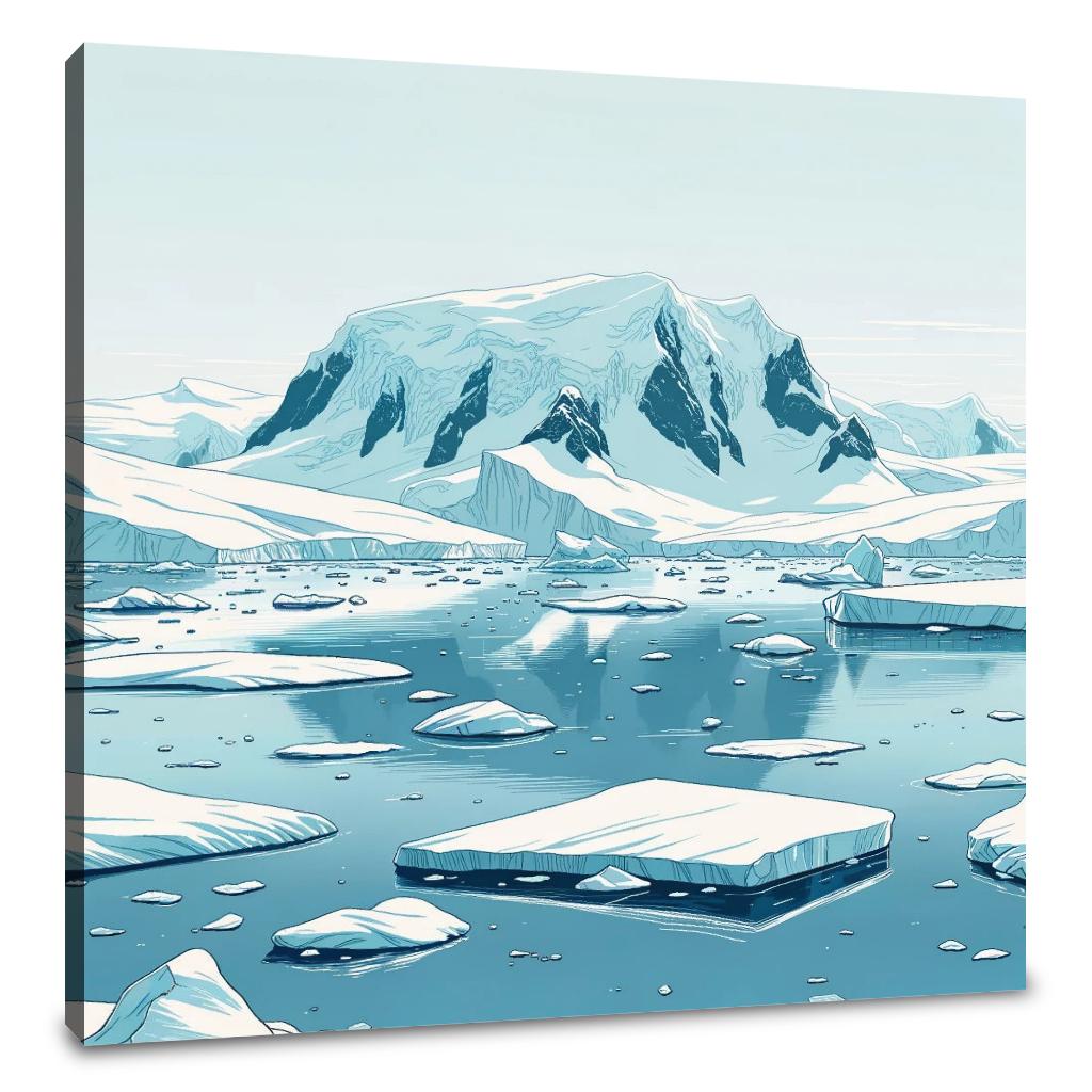 Beautiful Wall Art Canvas depicting icy landscapes with floating icebergs and a serene blue colour palette