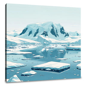 Beautiful Wall Art Canvas depicting icy landscapes with floating icebergs and a serene blue colour palette