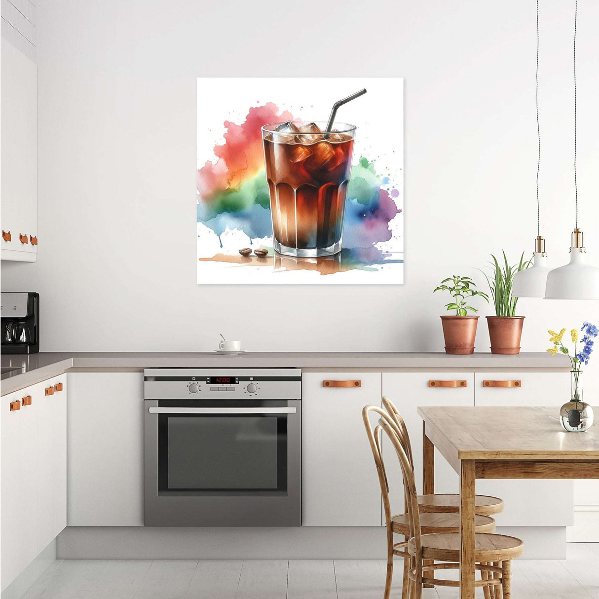 Colourful wall art canvas featuring a refreshing drink in a modern kitchen setting