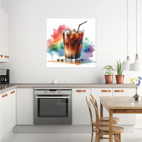 Colourful wall art canvas featuring a refreshing drink in a modern kitchen setting
