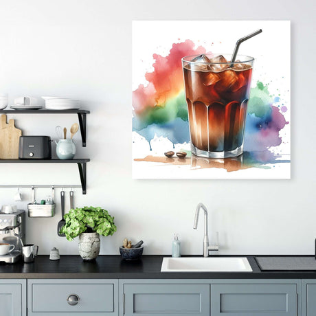 Colourful Wall Art Canvas featuring a refreshing iced drink with a straw and splashes of colour