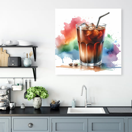 Colourful Wall Art Canvas featuring a refreshing iced drink with a straw and splashes of colour