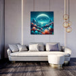 Abstract Wall Art Canvas featuring vibrant cosmic scene with clouds and a glowing moon above a serene landscape