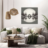 Stylish Wall Art Canvas of a serene lake scene with a cabin and trees, perfect for modern home decor