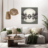 Stylish Wall Art Canvas of a serene lake scene with a cabin and trees, perfect for modern home decor