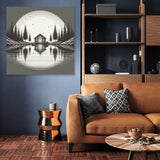 Scenic Wall Art Canvas featuring a tranquil lake and cabin surrounded by trees