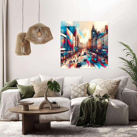 Beautiful urban scene Wall Art Canvas showcasing a busy street with vibrant colours and modern architecture