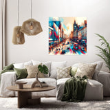 Beautiful urban scene Wall Art Canvas showcasing a busy street with vibrant colours and modern architecture