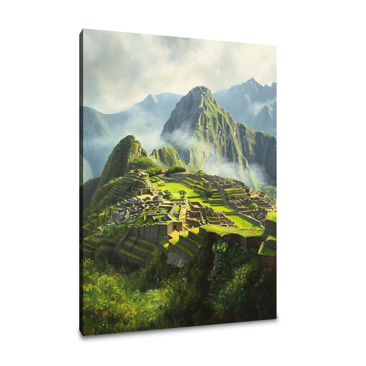 Stunning Wall Art Canvas featuring a scenic view of Machu Picchu surrounded by lush mountains