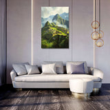Beautiful Wall Art Canvas featuring Machu Picchu landscape in a modern living room setting