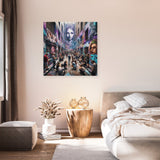 Colourful Wall Art Canvas depicting a vibrant urban scene with people and graffiti
