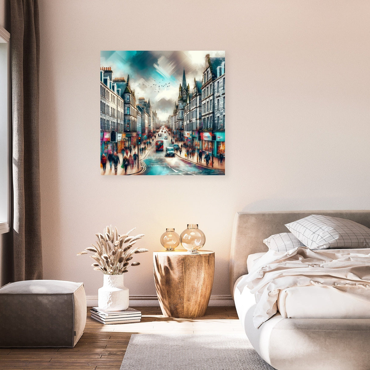 Stylish Wall Art Canvas featuring a vibrant city street scene, perfect for modern home decor
