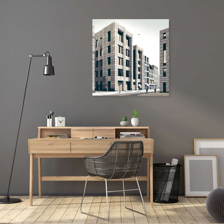 Modern Wall Art Canvas depicting urban architecture in a stylish workspace