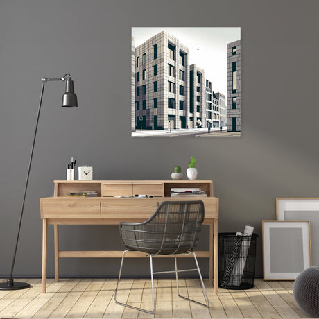 Modern Wall Art Canvas depicting urban architecture in a stylish workspace